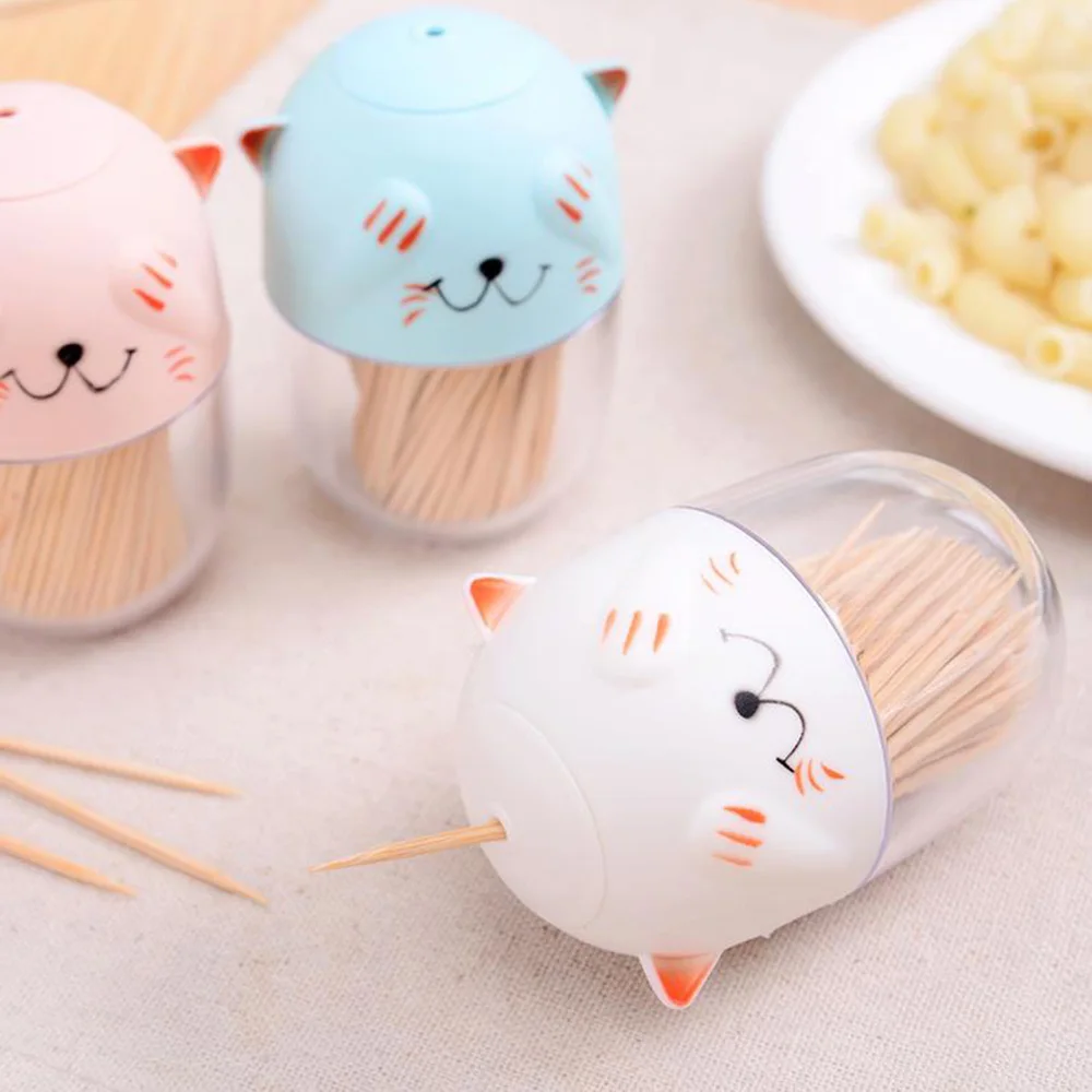 С рисунком кота из мультфильма зубочистка коробка для хранения держатель Контейнер Коробка для домашего обеденного стола пластмассовые для приправ банку Портативный баночка для зубочисток гаджеты для дома