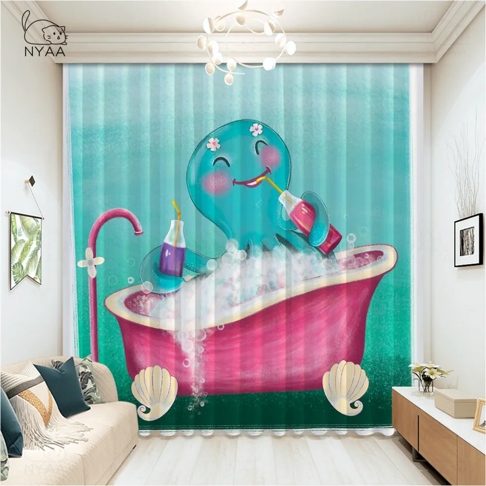 Nyaa Nautical Curtains Octopus Catches Old Sail Ship Adventure Story Artwork Living Room Bedroom Window Drapes Micro Shading | Дом и сад