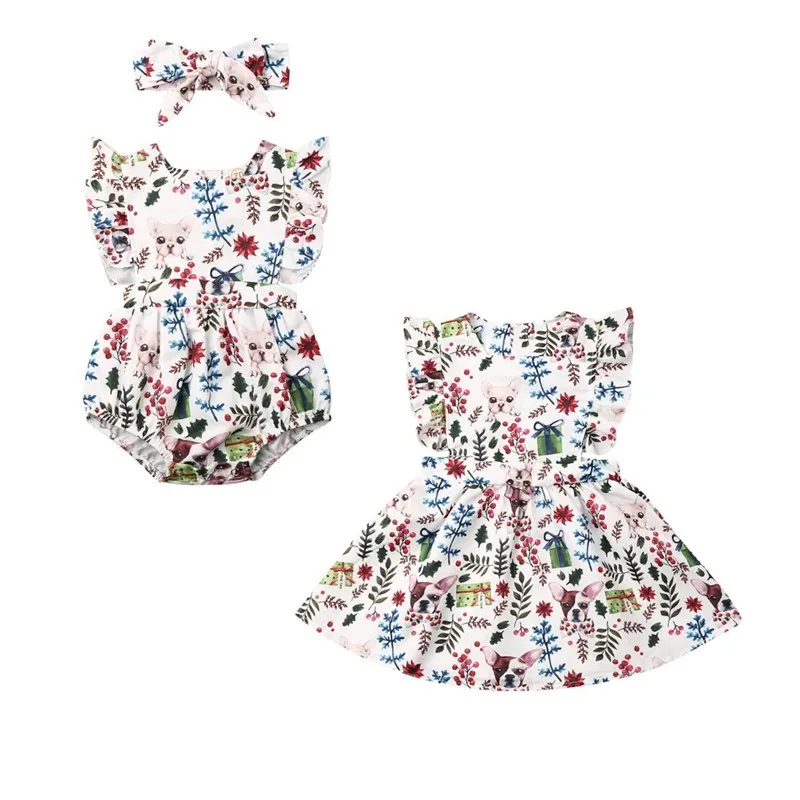 

2019 Cute Christmas Toddler Baby Girl Sister Matching Clothes Ruffle Sleeveless Romper Dress Outfits