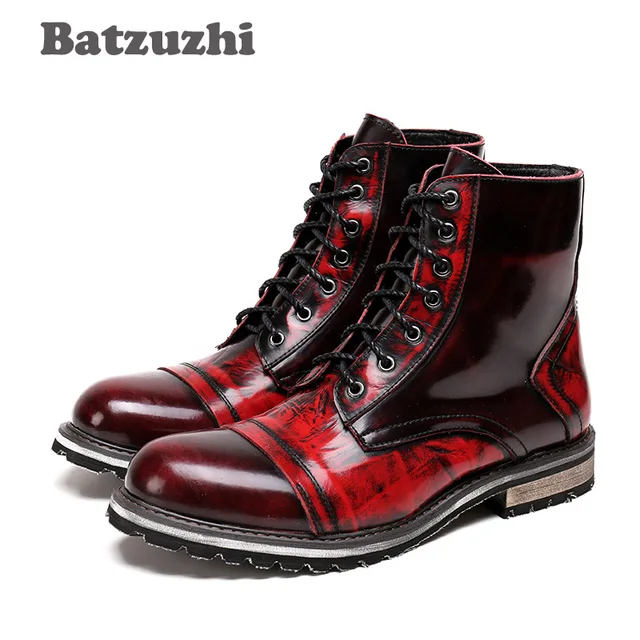 Red leather boots men Clearance