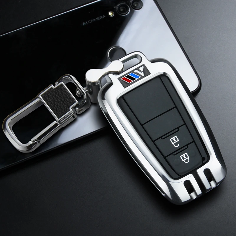 2button Silver 02 Цинковый сплав fob чехол для дистанционного ключа автомобиля чехол для Toyota Camry Corolla CHR Prado RAV4 Prius 2 3 кнопки автомобильный Стайлинг ключ сумка оболочка - Название цвета: 2button Silver 02