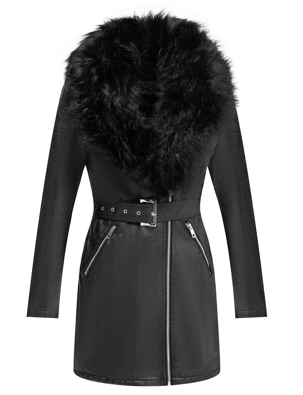 Giolshon Women Faux Suede Leather Long Jacket Wonderfully Parka Coat With Detachable Fur Collar
