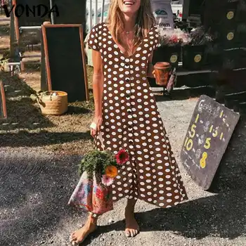

Plus Size Bohemian Dress Women's Summer Sundress 2020 VONDA Casual Loose Sexy V neck Maxi Dress Evening Party Vestido Robe Femme