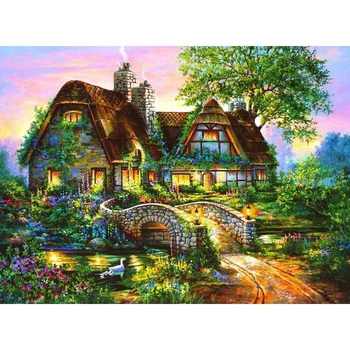 

5D Diy Diamond Painting Rural Scenery Cross Stitch Full Circular Diamond Embroidery Landscape Rhinestones Diamond