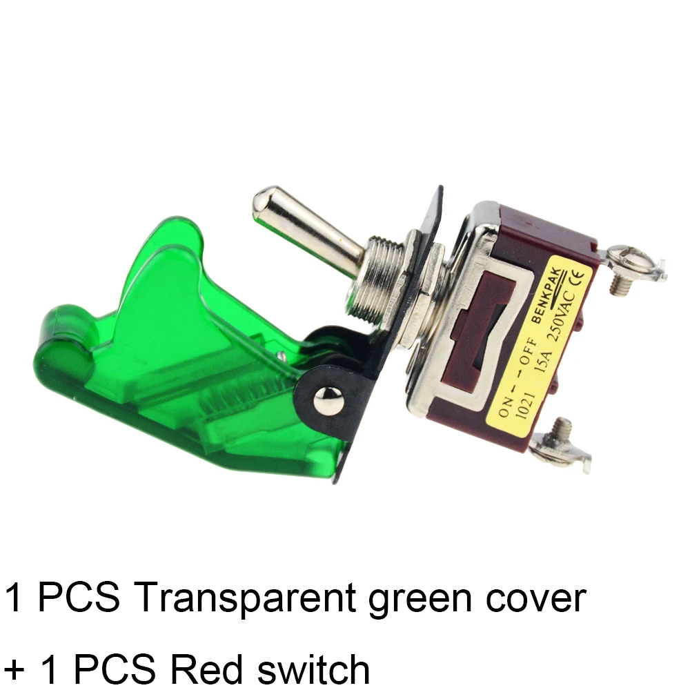 1 шт. крышка+ 1 шт. переключатель 12 мм 15A 250VAC переключатель включения-выключения с защитной крышкой анти-Сенсорная крышка кулисный переключатель - Цвет: Transparent green