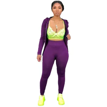 

2020 Women Sportswear Two Piece Tracksuit Long Sleeve Hooded Pockets Jacket Skinny Jogger Sweatpant Casual Plus Size Club Outfit