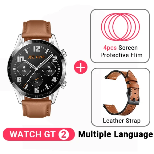 Brown add strap2 Смарт-часы huawei GT 2 GT2, Смарт-часы с Bluetooth, 5,1, 14 дней работы от батареи, пульс звонка телефона для Android iOS - Цвет: Brown add strap2