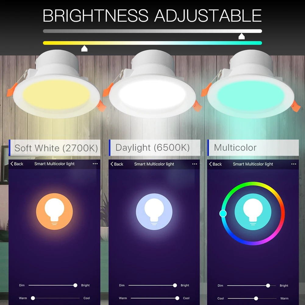 WiFi умный светодиодный светильник с затемнением круглые светлые пятна 7 Вт RGB Изменение цвета 2700 K-6500 K теплый холодный светильник для работы с Alexa Google Home
