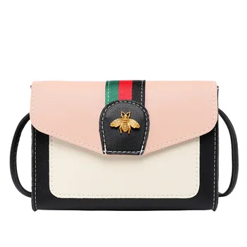 

Women Fashion Small Square Bag PU Leather Metal Bees Striped Messenger Bag Fashion All-match Girl's Shoulder Bag Designer #15