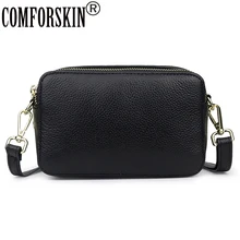 COMFORSKIN, высокое качество,, яловая кожа, сумка, двойная молния, отделение, сумки-мессенджеры, Брендовая женская сумка через плечо