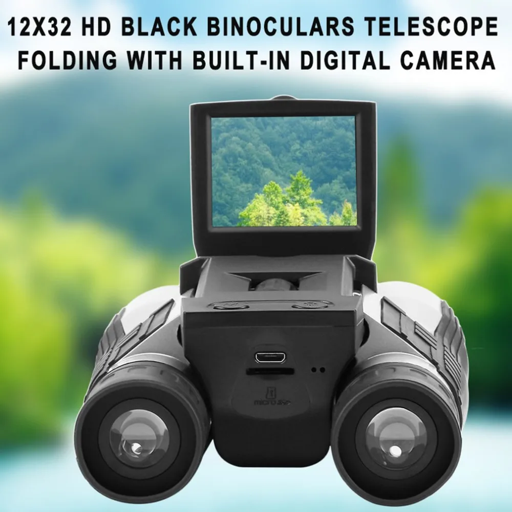 Full HD 1080P Digital Camera 2.0" LCD 12x32 HD Black Binoculars Telescope Folding with Built-in Digital Camera
