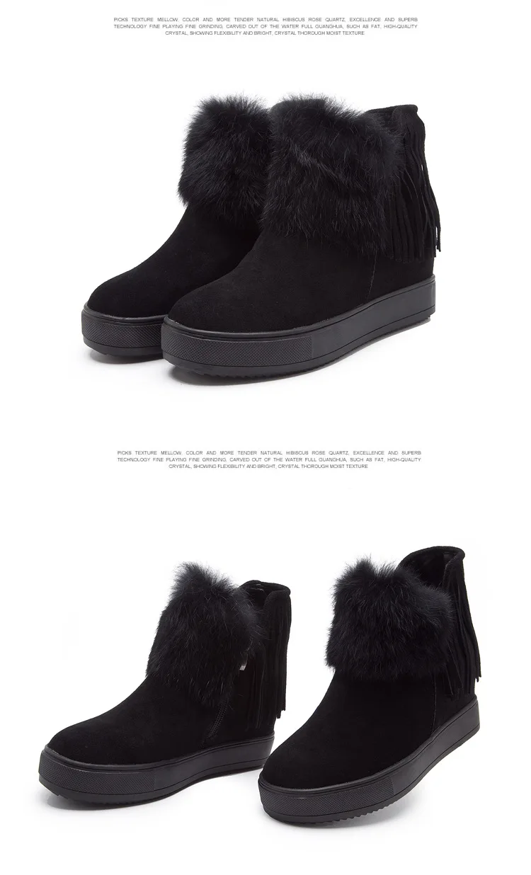 woman Tassel Plush Snow Boots Ankle Boots Winter Boots Shoes Women Genuine Leather Rabbit plush Short tube cotton shoes y195