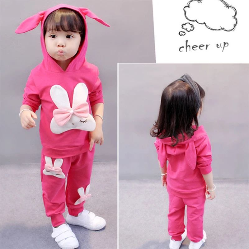 Новинка 2019 комплекты одежды для маленьких девочек свитшот с капюшоном и штаны
