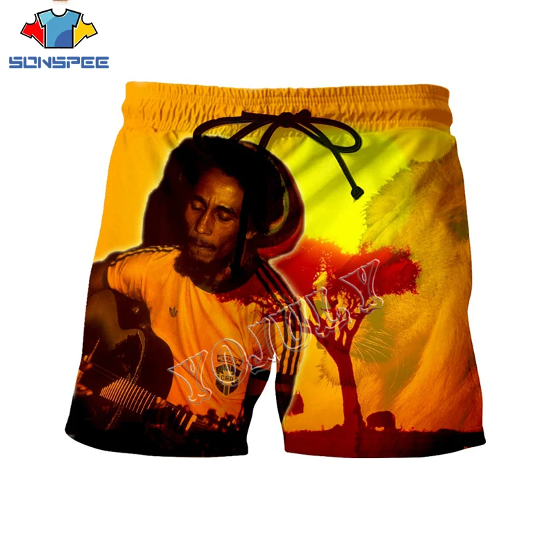 SONSPEE Rock Singer Bob Marley 3D Print Funny Fashion Casual Short Pants Summer Men Board Shorts Unisex Swimming Shorts