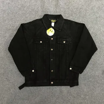 

2020 New Men Women Drew House Denim Jackets Coats Men Hiphop Drew Smile Face Printed Turn-Down Collar Jean Jackets