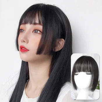 

MEIFAN Lolita Princess Cut Cute 3D Air Bangs with Two Long Sides Synthetic Front Neat Bang Fringe Natural Fake Black Brown Bangs