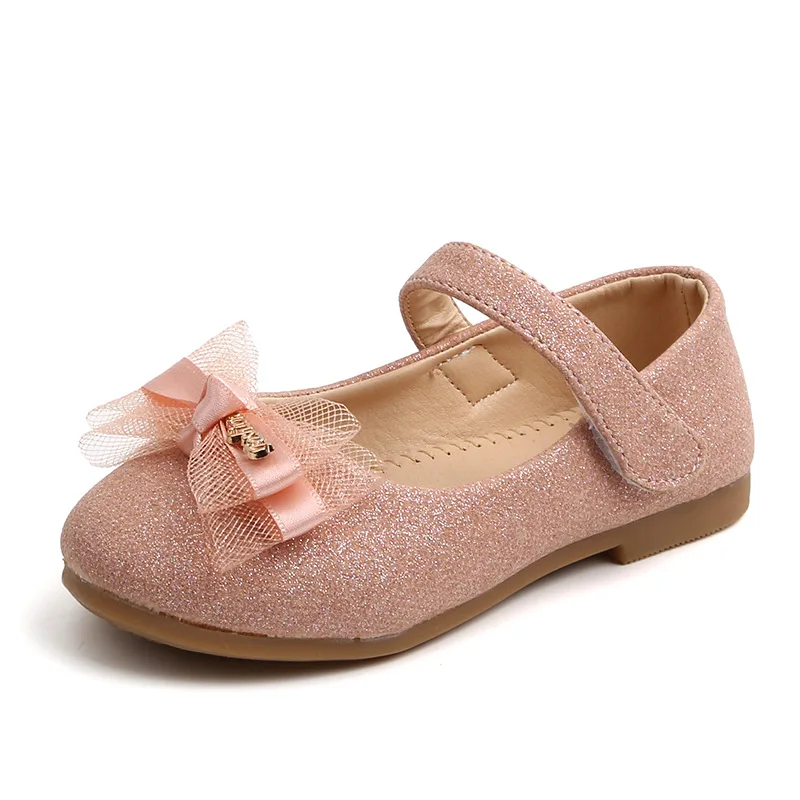 Kids Flats For Girls Shoes Toddlers Little Girl Children Dress Shoes Glitter Leather With Lace Bow-knot Princess Wedding Shoes - 2