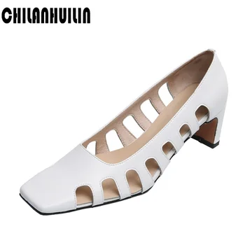 

new spring summer fashion cut-outs high heels square toe shoes sexy ladies genuine leather women pumps ladies casual dress shoes