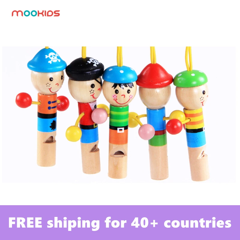 

Free Shipping Wooden Toy Mini Whistle Pirates Musical Toys Colorful Keychain Lovely Instrument Toys Musical