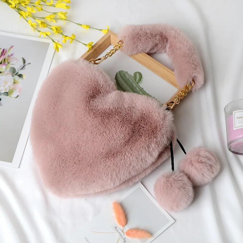 Sac Bandoulière Cœur En Fausse Fourrure – Mini Pochette Douce – Femme