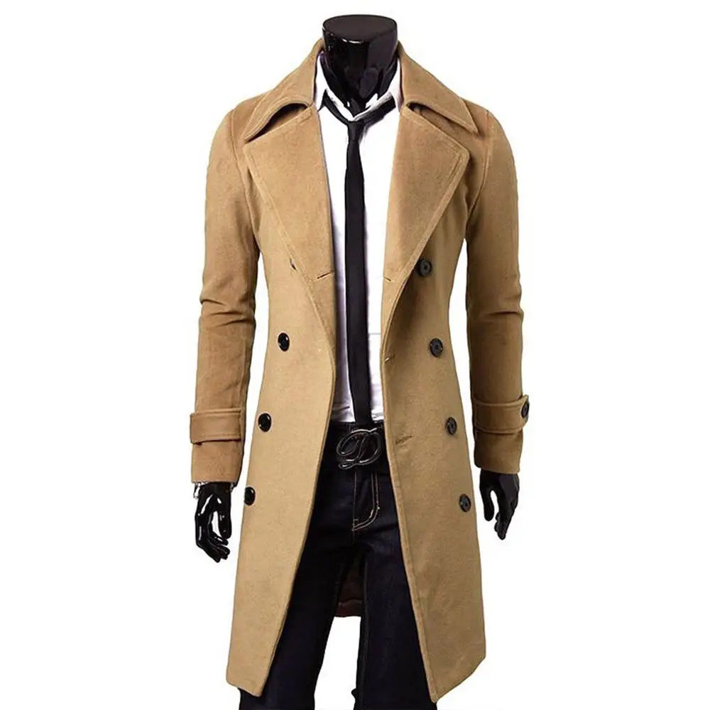 Модное качественное тонкое черное Мужское пальто цвет хаки, ветровка мужская осенняя куртка длинный плащ теплое плотное шерстяное длинное пальто