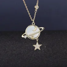 

S925 Sterling Silver Planet Moon Star Pendant Necklace Female Korean Temperament Roaming Galaxy Clavicle Chain New Year's gifts