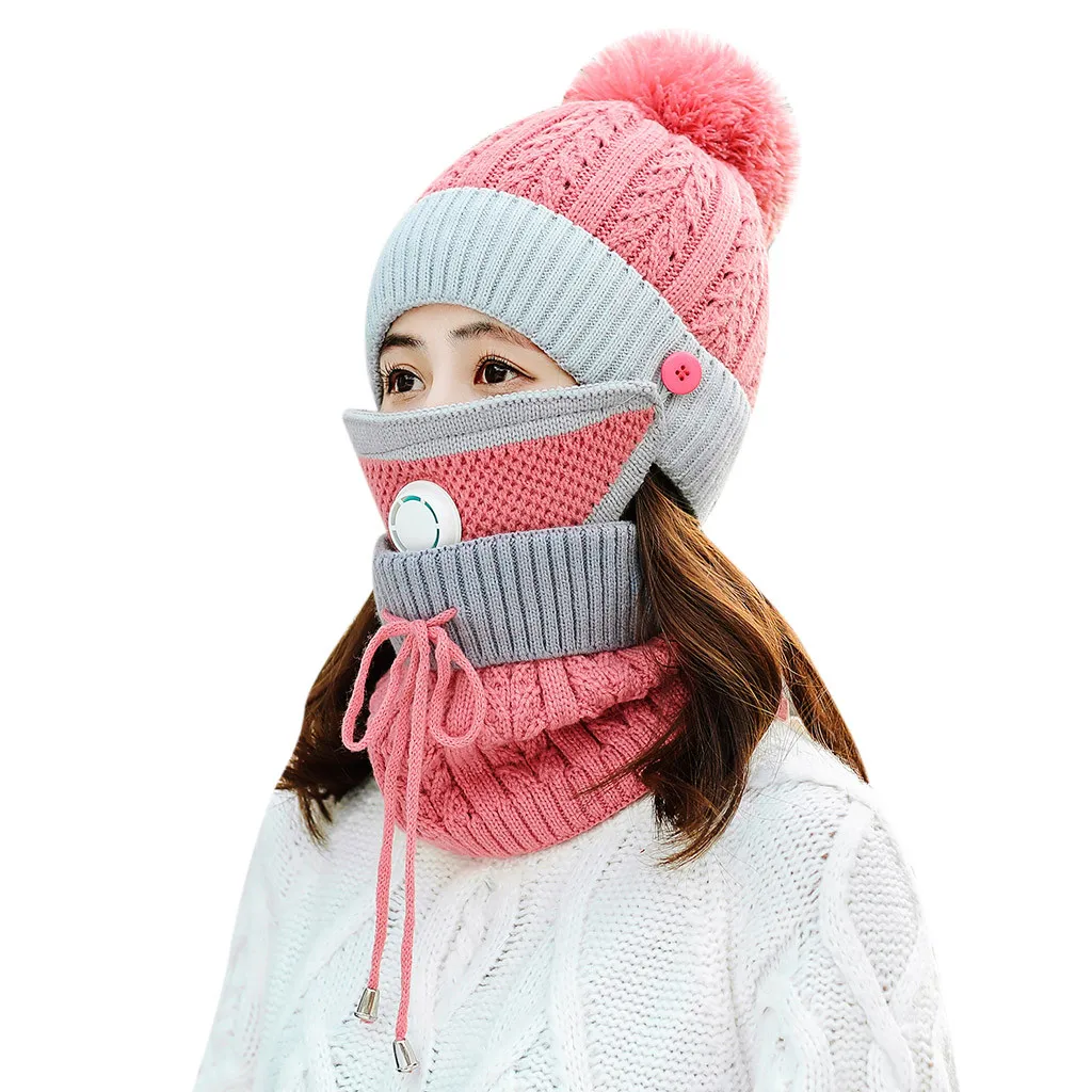 Шапка и шарф 2019Top женская вязаная шапка для девочек шарф маска набор мягкая теплая флисовая подкладка зимняя Лыжная шапка вязаные наушники теплая шапка