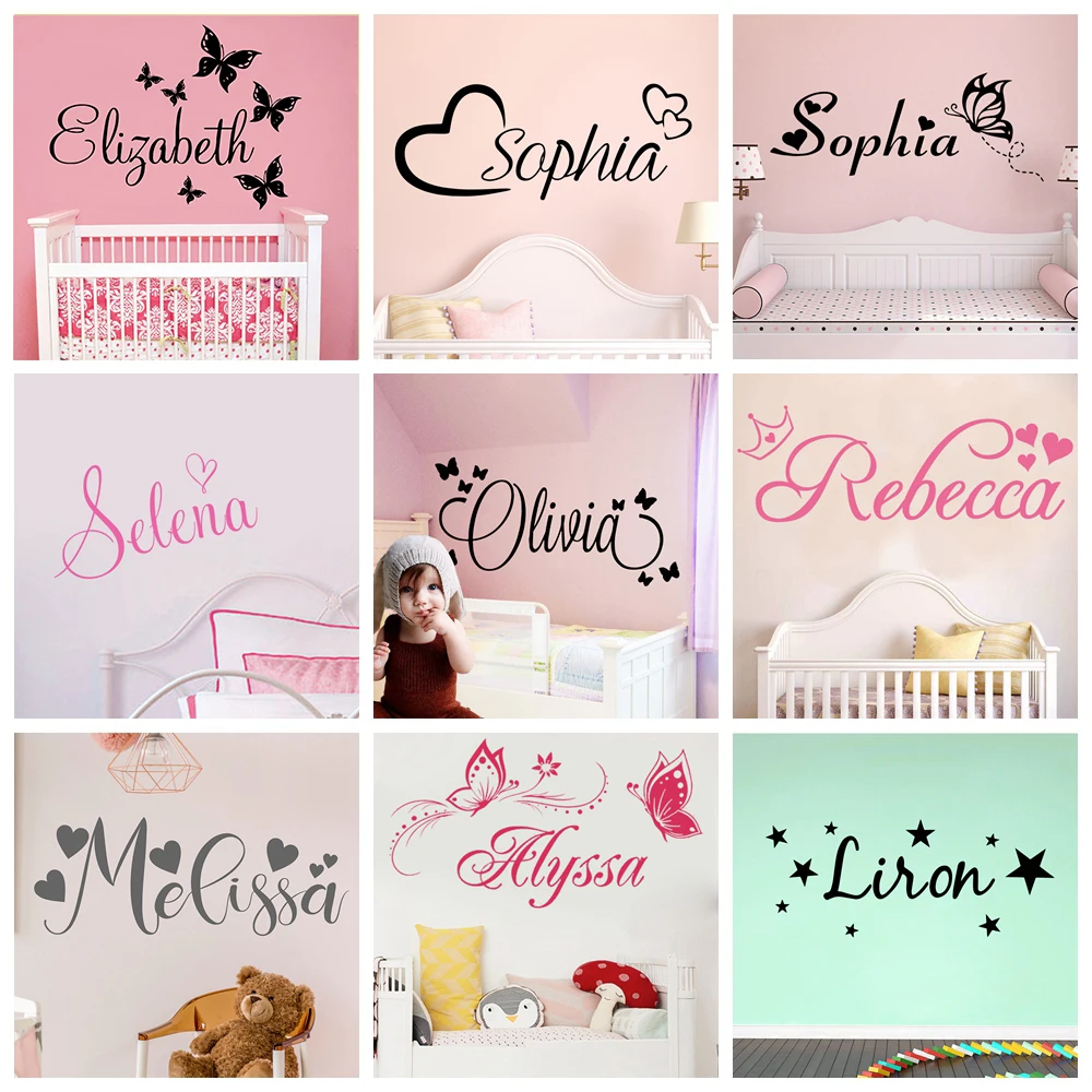 Personalized Custom Name Butterfly Heart-shaped Wall Stickers For Nursery Kids Room Decoration Vinyl Stickers Bedroom Home decor