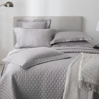 

100% Cotton Quilted Bedspread Grey 3/5-Pieces Solid Color Chic Stitched Bed spread Quilted Coverlet Bed Cover Queen King size