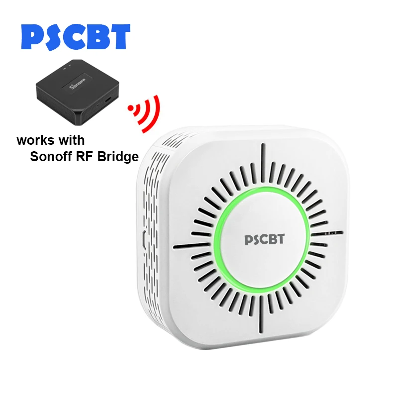 Cena PSCBT detektor dymu bezprzewodowy 433MHz Alarm przeciwpożarowy ochrona czujnik alarmu dla systemu alarmowego, praca dla Sonoff most rf