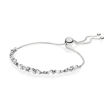 

2018 New 100% 925 Sterling Silver Glacial Beauty Sliding Bracelet Clear CZ Personality Women's Original Fashion Gift Jewelry