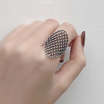 

Ladies Vintage Genuine 925 Sterling Silver Ring Personalized Net Big Ring Retro Solid Silver Jewelry Ring for Women Female