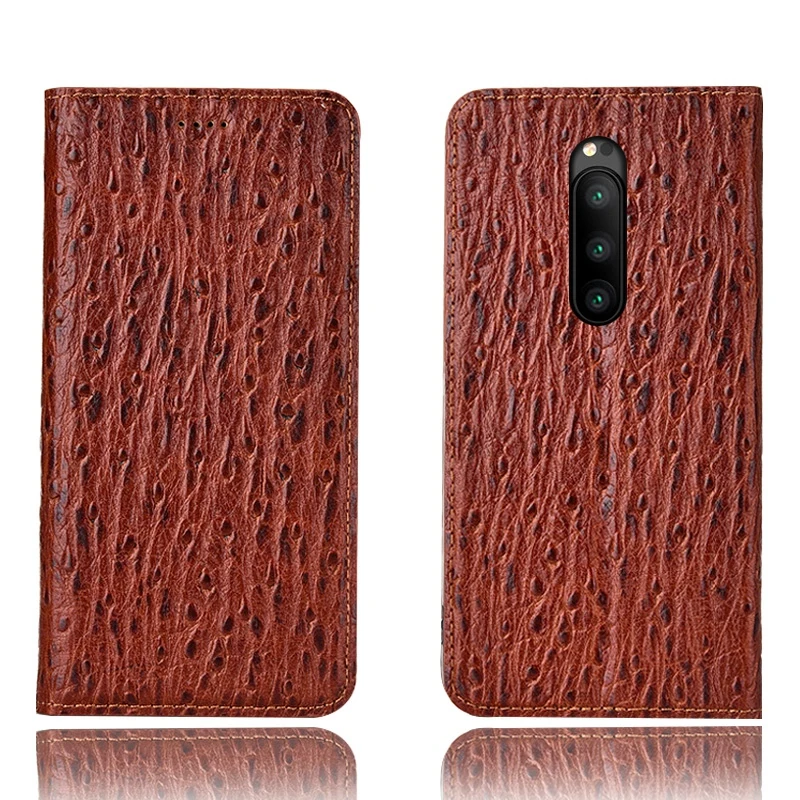 

Ostrich Pattern Genuine Leather Ultra Thin Card Slot Case For Sony Xperia XZ4/Sony Xperia 1 Magnetic Case Standing Cover Funda