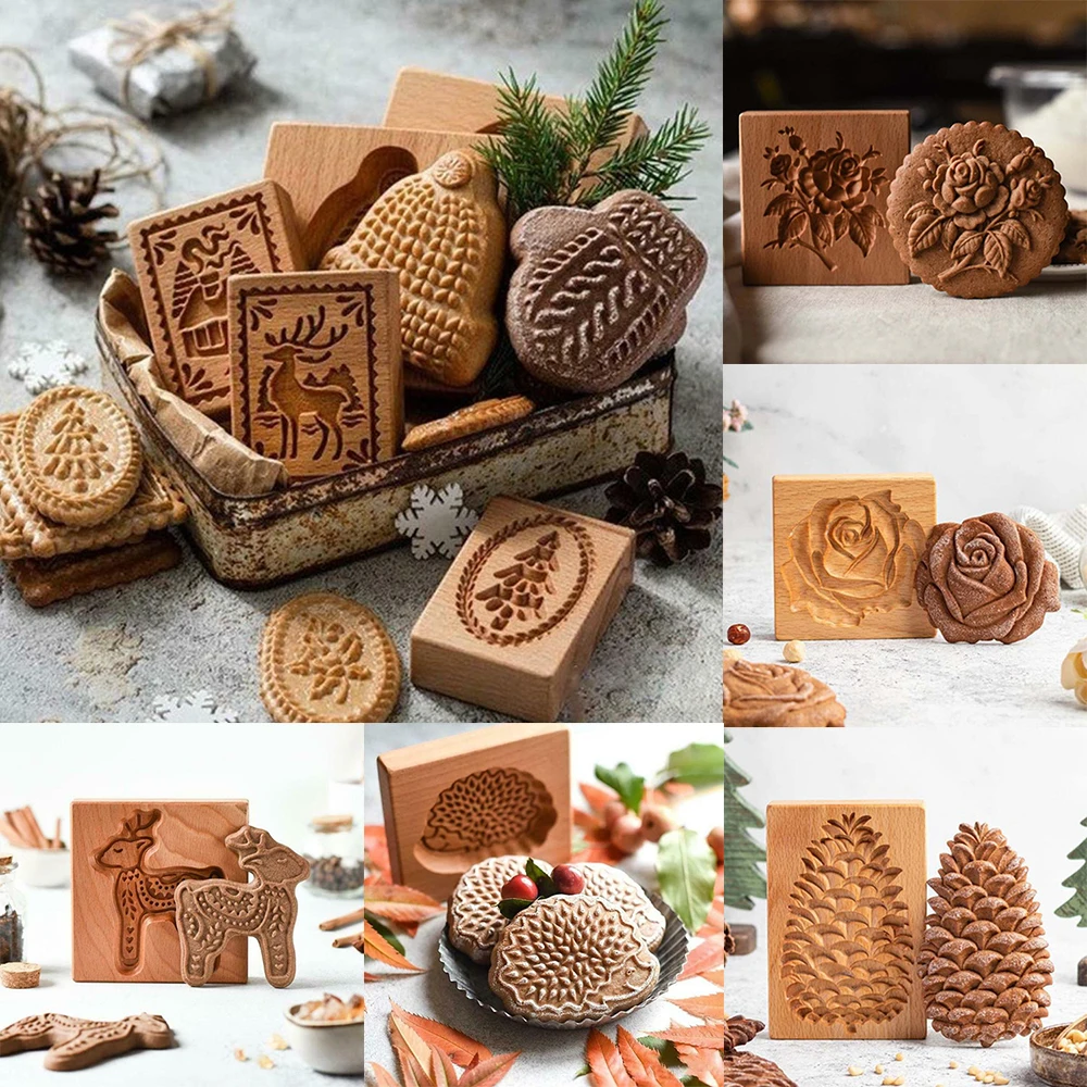 

2022 New Wooden Kitchen Baking Molds Cookie Mould Cutter DIY Scented Candle Handmade Soap Chocolate Fondant Making Accessories