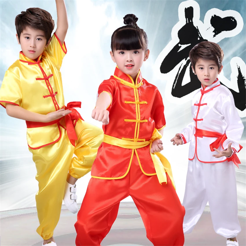 Kids Boy Kung Fu Ensemble Chinois Traditionnel Wushu Taiji Costume Performance Uniforme 