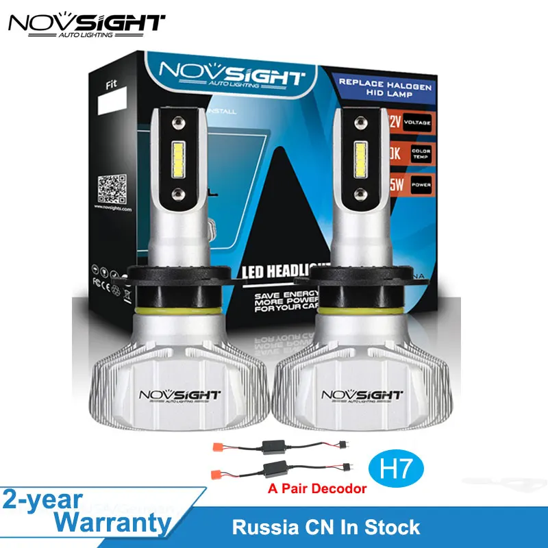 NOVSIGHT H7 светодиодный автомобильный светильник CSP Y19 с чипами 50 Вт 10000LM 6500K