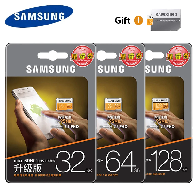 SAMSUNG 32 ГБ Micro SD EVO Plus 64 Гб карта памяти класс 10 128 ГБ microSDXC U3 UHS-I 256 ГБ 512 ГБ TF карта 4K HD для смартфонов и планшетов