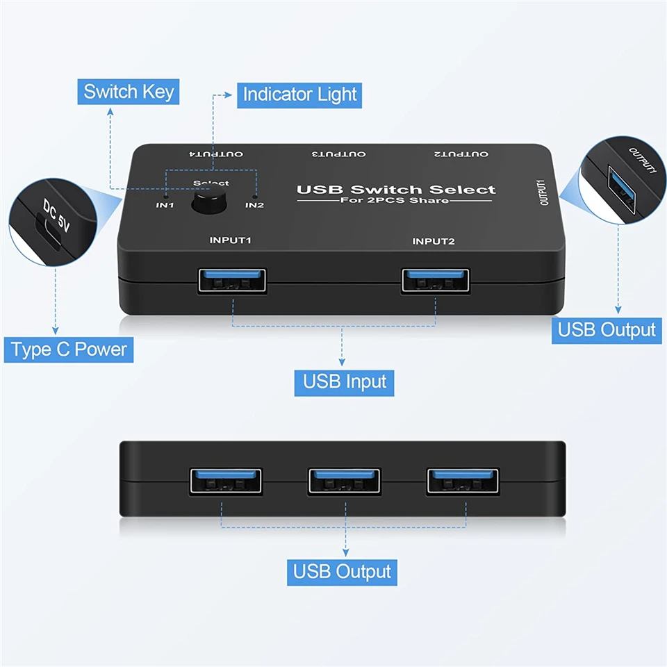 USB KVM Switch USB 2.0 Switcher KVM Switch for Windows10 PC Keyboard Mouse Print