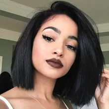 LADYSTAR Боб Т-образные кружевные человеческие волосы парики предварительно выщипанные прямые волосы парик короткий боб парики для женщин remy волосы