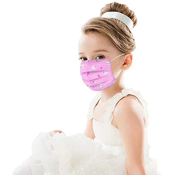 

50PCS Pink Cartoon Printed Kids Disposable Mask Non-woven Fabric Masks Breathable Children Face Cover Masques Jetables