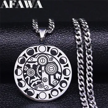 

2020 Mechanical Punk Moon Stainless Steel Pendant Necklace for Women/Men Silver Color Necklace Jewelry collar mujer N4054S02