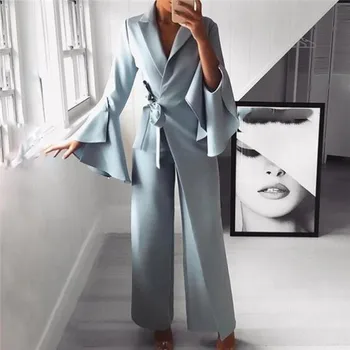 

Fake Two Pieces Jumpsuits Irregular Spring Clothing Flare Sleeve Jumpsuit For Women Elegant Workwear Office Lady Jumpsuits