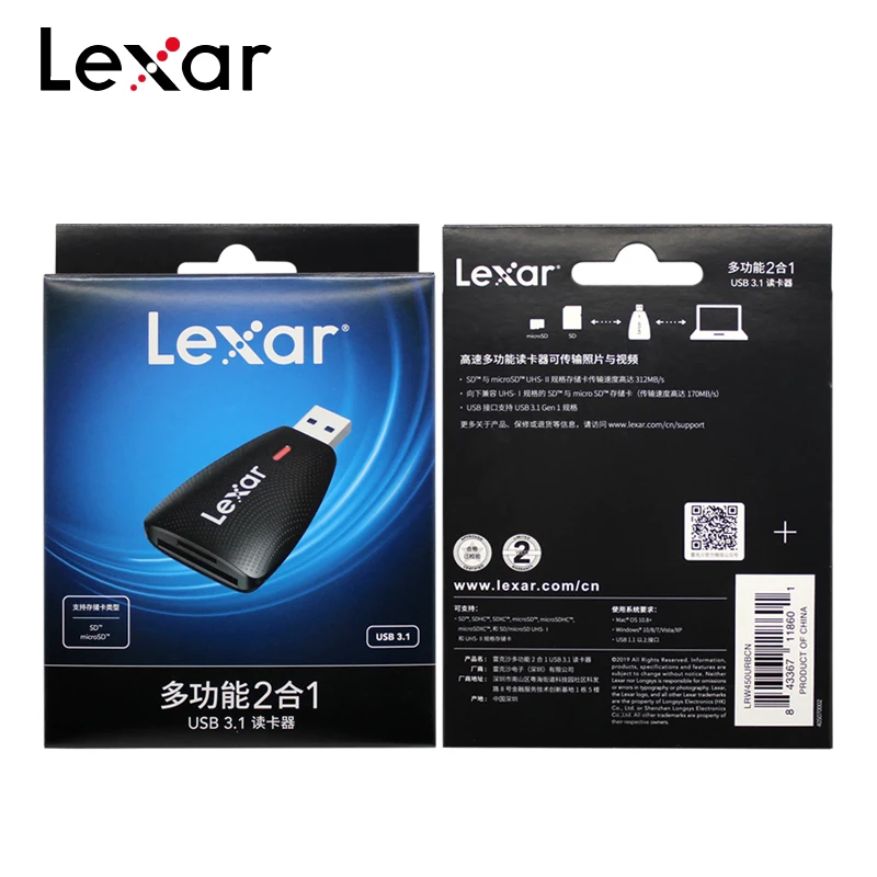 Lexar USB 3,1 высокоскоростной двухслотовый кард-ридер TF SD Карта памяти SDHC SDXC Lecteur UHS-II UHS-I Micro SD кард-ридер