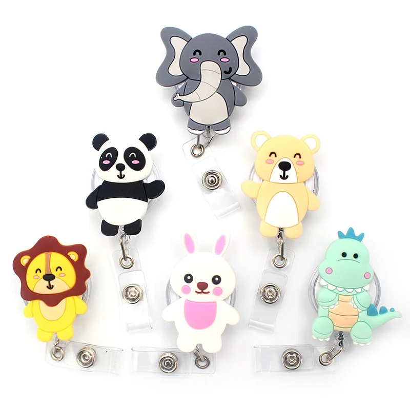 Soporte retráctil para tarjetas con 6 estilos de animales, Panda y oso, carrete de insignia para exposición de Enfermera, Tarjeta De Nombre de pecho para niña