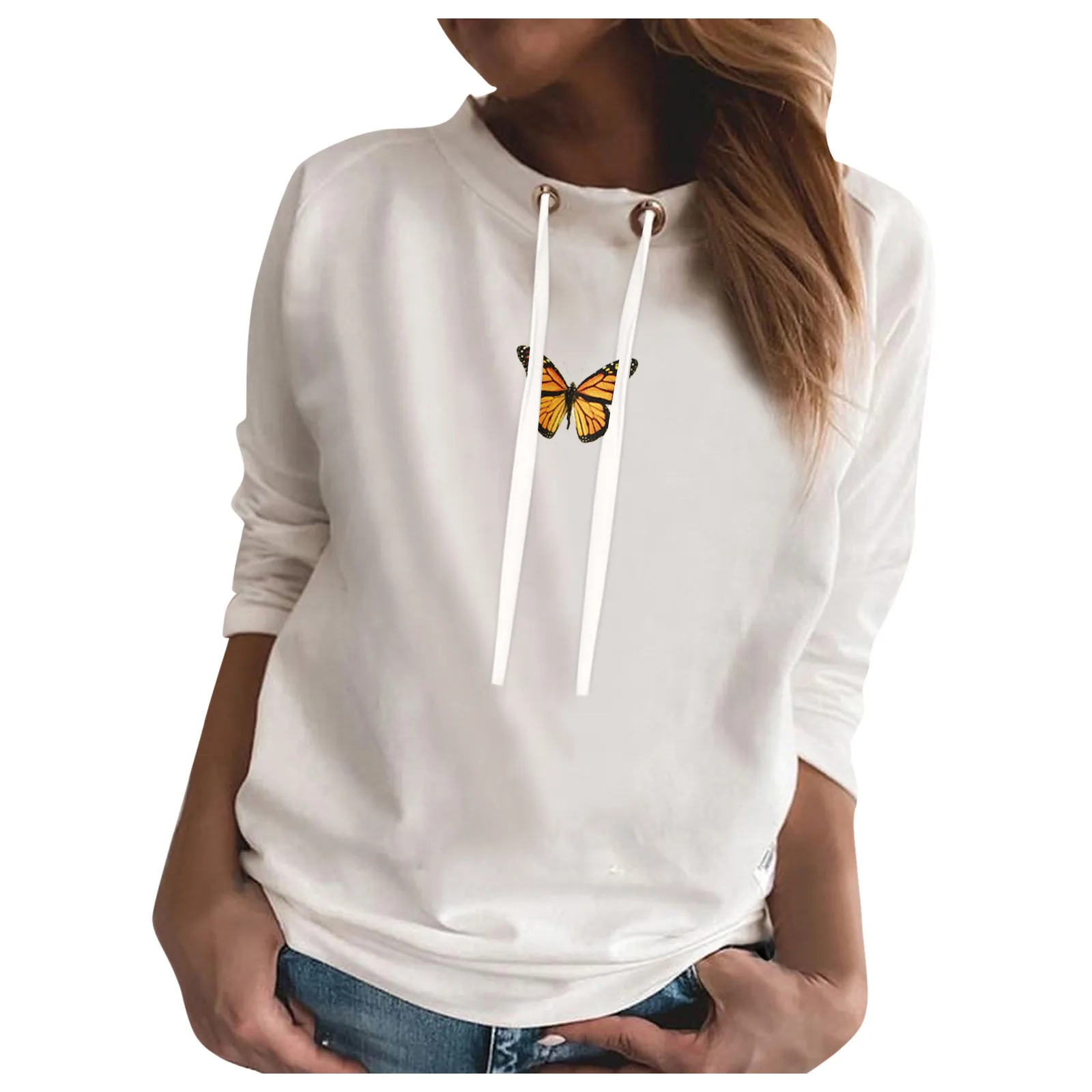 Harajuku Butterfly Print Hoodies Women Winter Warm Hooded Pullovers Top Y2k Casual Long Sleeve Sweatshirt Sudadera Mujer 2021 2