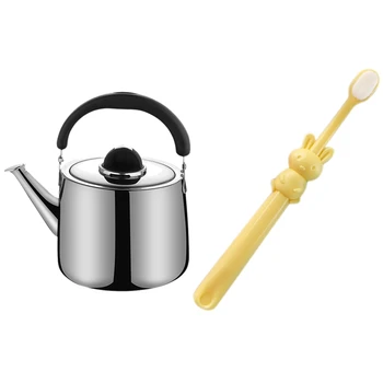 

1 Pcs 304 Stainless Steel Teapot Hot Water Bottle & 1 Pcs Bunny Children'S Cartoon 2-10 Years Old Soft Toothbrush Yellow