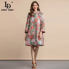 LD LINDA Делла, осенне-зимнее винтажное пальто с цветочным принтом, женские элегантные пальто с кристаллами и пуговицами, Женское пальто, верхняя одежда