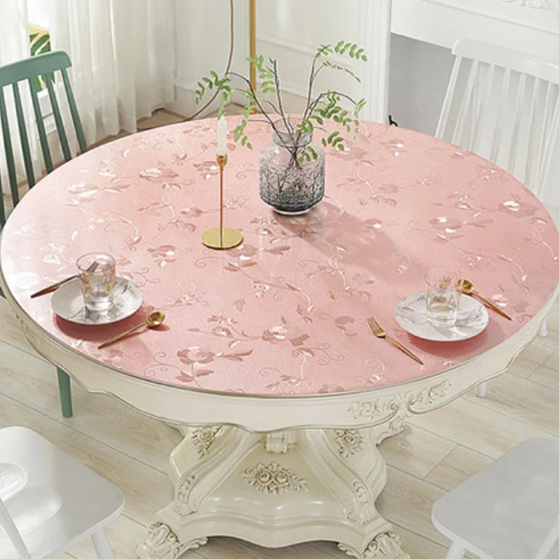 HAZY PVC Tablecloth Waterproof Round Table Cover Dining Table Mat Protect the Desktop Soft Cloth Co