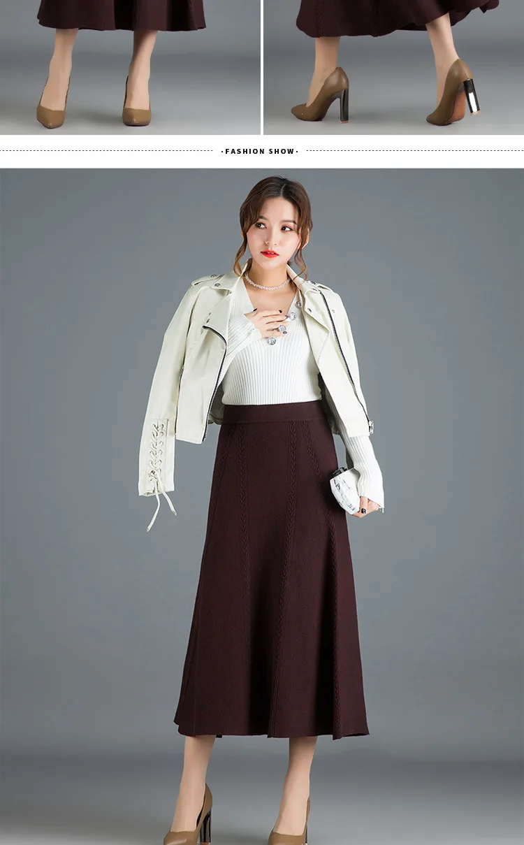 Faldas mujer moda новая длинная юбка женская осенняя и зимняя юбка с надписью Женская трикотажная шерстяная плиссированная юбка Толстая Jupe femme