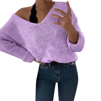 

Women Autumn Sexy V Neck Solid Loose Long Sleeve Casual All-match Sweater Female Streetwear Bottoming Knitted Pullovers SJ4099U